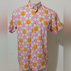 Molokai Surf Co. Mens Hawaiian Smiley Face Beach Cruise Short Sleeve Shirt L